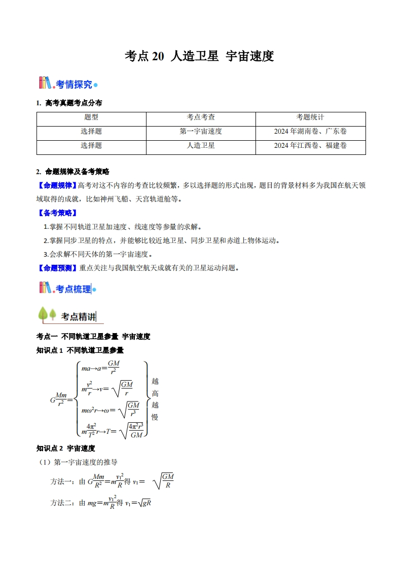 【考点帮】考点20人造卫星宇宙速度 （核心考点精讲精练）-I LOVE 9 8 5